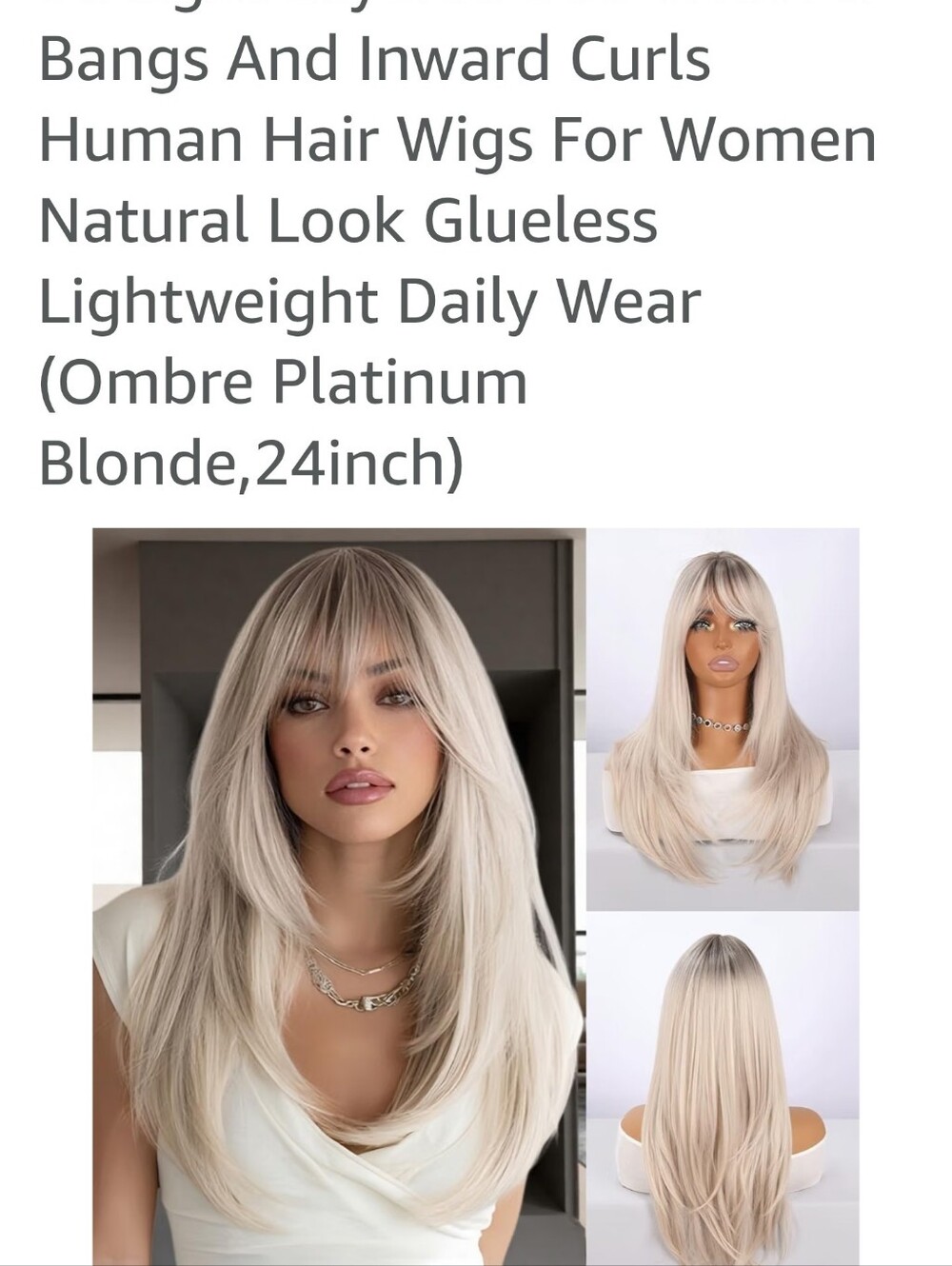 Platinum Blonde Layered Human Hair Wig with Bangs